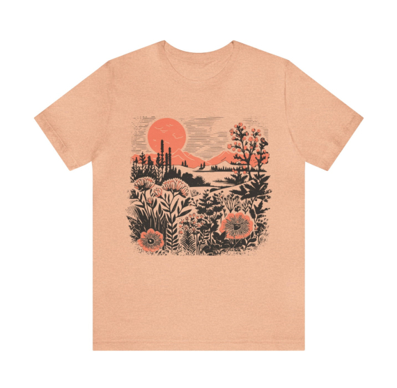Vintage Botanical Shirt  Beauty of Nature tee  Sunset Wildflowers tee shirt Poppy flower t-shirt  Cottage Core floral shirt