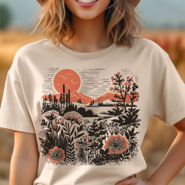 Vintage Botanical Shirt  Beauty of Nature tee  Sunset Wildflowers tee shirt Poppy flower t-shirt  Cottage Core floral shirt