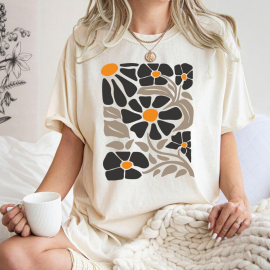 Boho Flower Shirt  Wildflower Shirt Women  Floral Minimalist Shirt  Flower Print Shirt  Woman Gift  Cottagecore Boho Shirt  Pressed Flowers